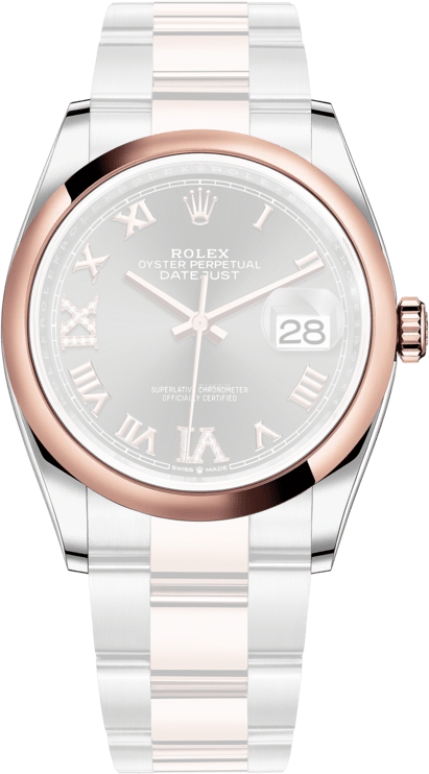Rolex,Datejust 36 36mm,36mm,Rose Gold,Stainless Steel,Grey,Automatic,Day,70hours,126201,126201-0024