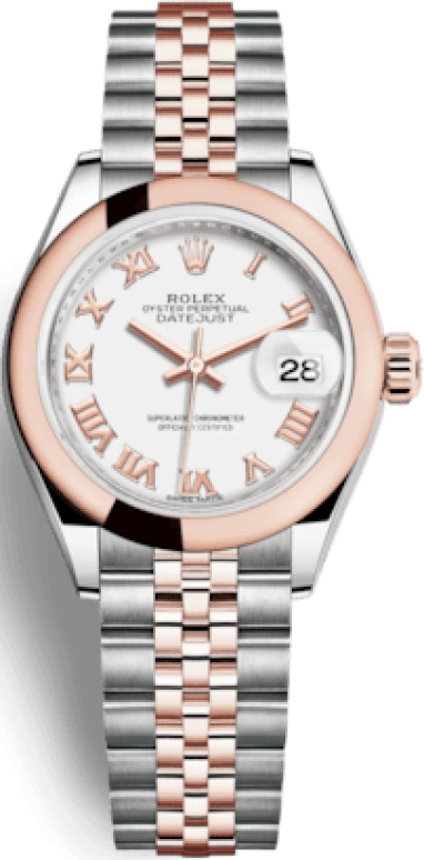 Rolex,Lady-Datejust 28mm,28mm,Everose Gold,Oystersteel,White,Automatic,Day,55hours,279161,279161-0021