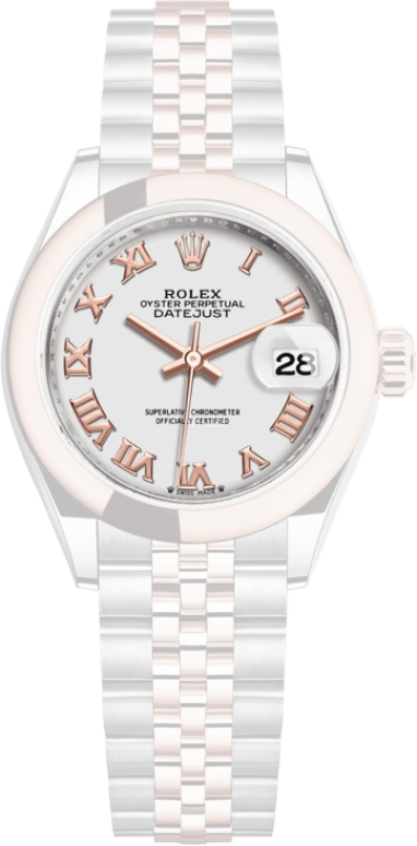 Rolex,Lady-Datejust 28mm,28mm,Everose Gold,Oystersteel,White,Automatic,Day,55hours,279161,279161-0021