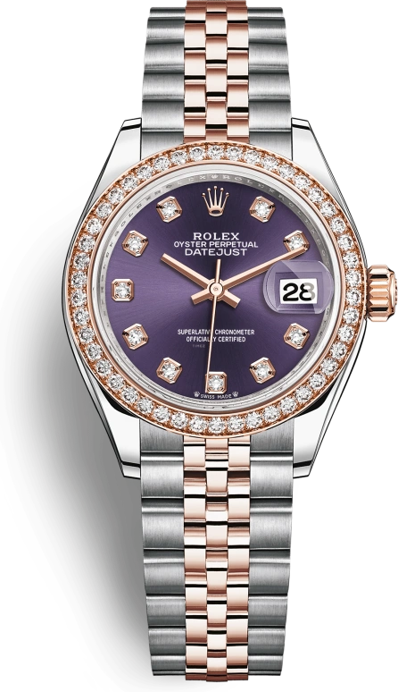 Rolex,Lady-Datejust 28mm,28mm,Rose Gold,Stainless Steel,Purple,Automatic,Day,55hours,279381RBR,279381RBR-0015
