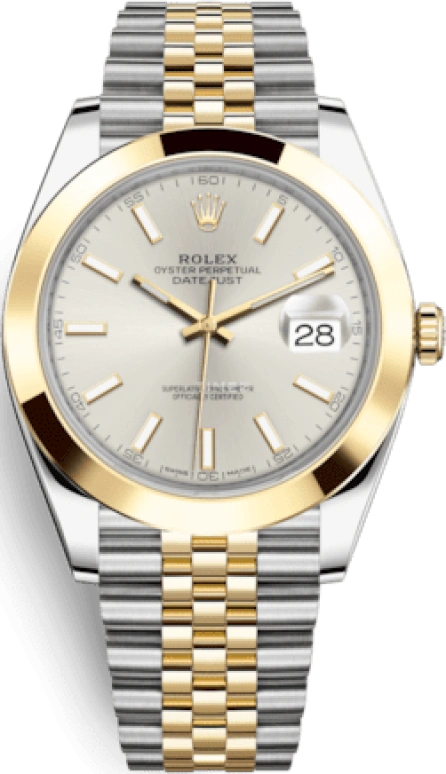 Rolex,Datejust 41 41mm,41mm,Yellow Gold,Stainless Steel,Silver,Automatic,Day,70hours,126303,126303-0002