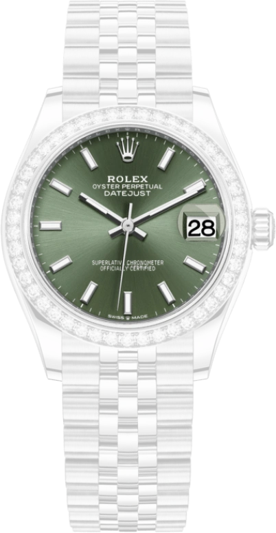 Rolex,Datejust 31 31mm,31mm,White Gold,Stainless Steel,Green,Automatic,Day,55hours,278384RBR,278384RBR-0022