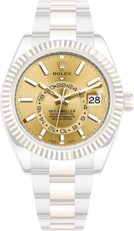 Rolex,Sky-Dweller 42mm,42mm,Yellow Gold,Stainless Steel,Champagne,Automatic,Annual Calendar,Month,Date,326933,326933-0001