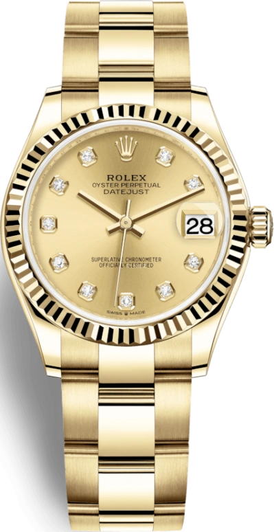 Rolex,Datejust 31 31mm,31mm,Yellow Gold,Champagne,Automatic,Day,55hours,278278,278278-0016
