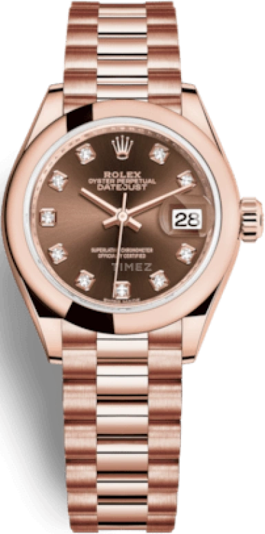 Rolex,Lady-Datejust 28mm,28mm,Rose Gold,Brown,Automatic,Day,55hours,279165,279165-0015