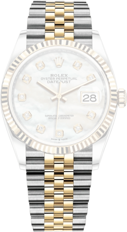 Rolex,Datejust 36 36mm,36mm,Yellow Gold,Stainless Steel,White,Automatic,Day,70hours,126233,126233-0023