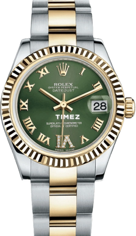 Rolex,Datejust 36 31mm,31mm,Oystersteel,Stainless Steel,Yellow Gold,Olive Green,Green,Automatic,Day,48hours,178273,178273-0095