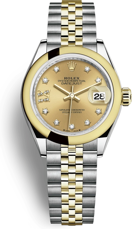 Rolex,Lady-Datejust 28mm,28mm,Yellow Gold,Stainless Steel,Champagne,Automatic,Day,55hours,279163,279163-0022