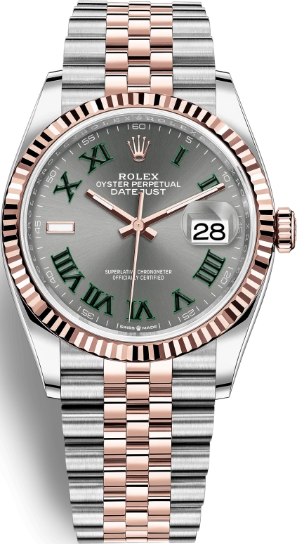 Rolex,Datejust 36 36mm,36mm,Rose Gold,Stainless Steel,Grey,Automatic,Day,70hours,126231,126231-0029