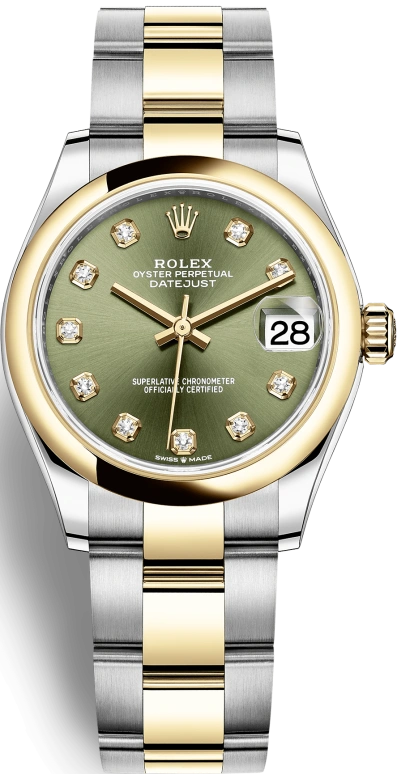 Rolex,Datejust 31 31mm,31mm,Yellow Gold,Stainless Steel,Green,Automatic,Day,55hours,278243,278243-0029