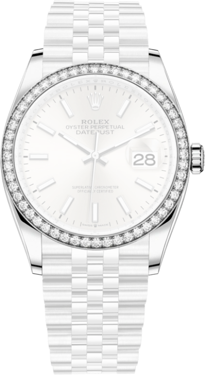 Rolex,Datejust 36 36mm,36mm,White Gold,Stainless Steel,Silver,Automatic,Day,70hours,126284RBR,126284RBR-0005