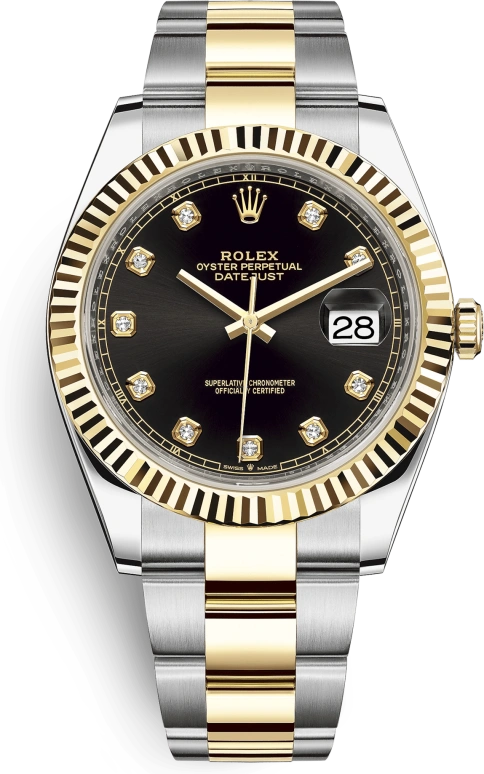 Rolex,Datejust 41 41mm,41mm,Yellow Gold,Stainless Steel,Black,Automatic,Day,70hours,126333,126333-0005