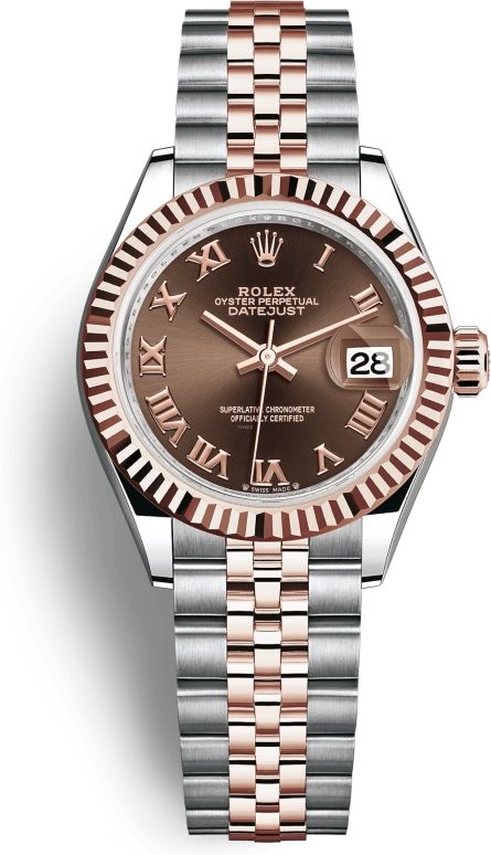 Rolex,Lady-Datejust 28mm,28mm,Rose Gold,Stainless Steel,Brown,Automatic,Day,55hours,279171,279171-0009