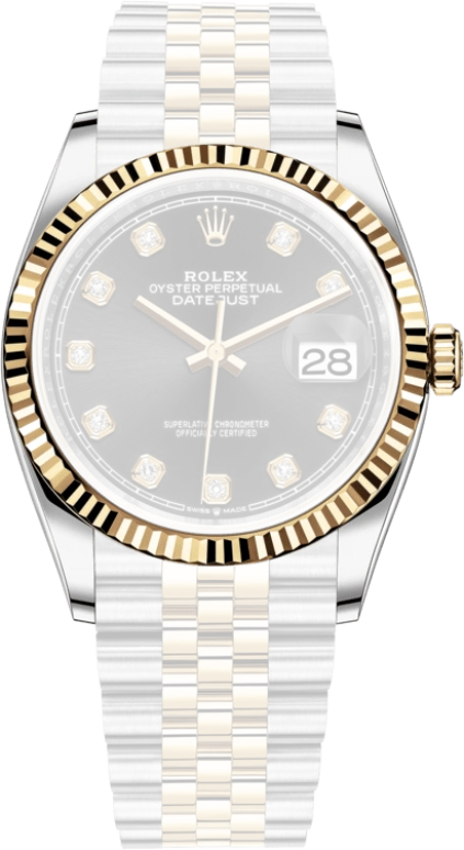 Rolex,Datejust 36 36mm,36mm,Yellow Gold,Stainless Steel,Black,Automatic,Day,70hours,126233,126233-0021