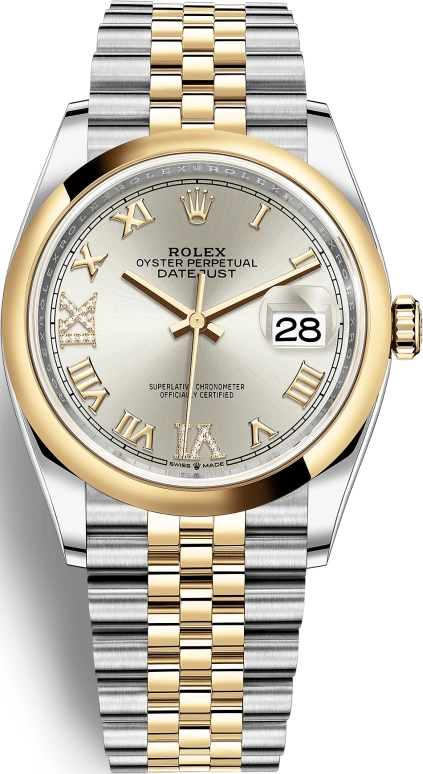 Rolex,Datejust 36 36mm,36mm,Yellow Gold,Stainless Steel,Silver,Automatic,Day,70hours,126203,126203-0031