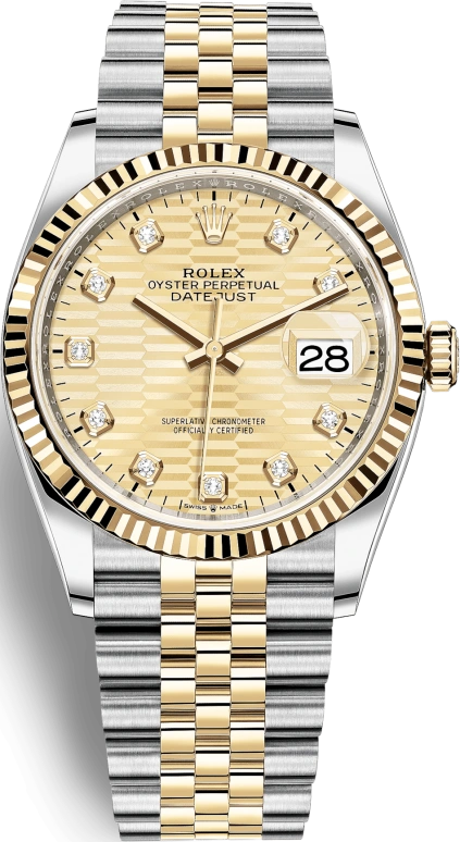 Rolex,Datejust 36 36mm,36mm,Yellow Gold,Stainless Steel,Champagne,Automatic,Day,70hours,126233,126233-0045