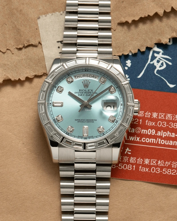 Rolex,Day-Date 36 36mm,36mm,Platinum,Ice Blue,Automatic,Date,Day,118366 Platinum Diamond