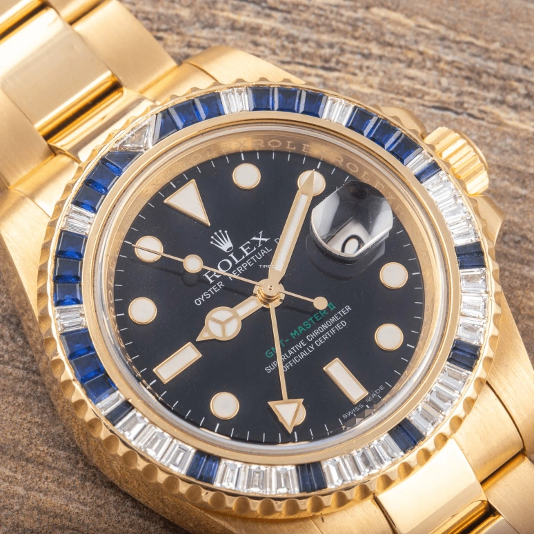 Rolex,GMT-Master II 40mm,40mm,Yellow Gold,Black,Automatic,Day,Dule Time,116748SA