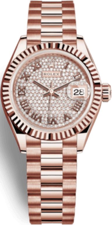 Rolex,Lady-Datejust 28mm,28mm,Rose Gold,Silver,Rose Gold,Automatic,Day,55hours,279175,279175-0023