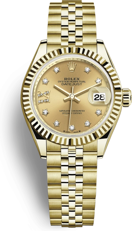 Rolex,Lady-Datejust 28mm,28mm,Yellow Gold,Champagne,Automatic,Day,55hours,279178,279178-0014