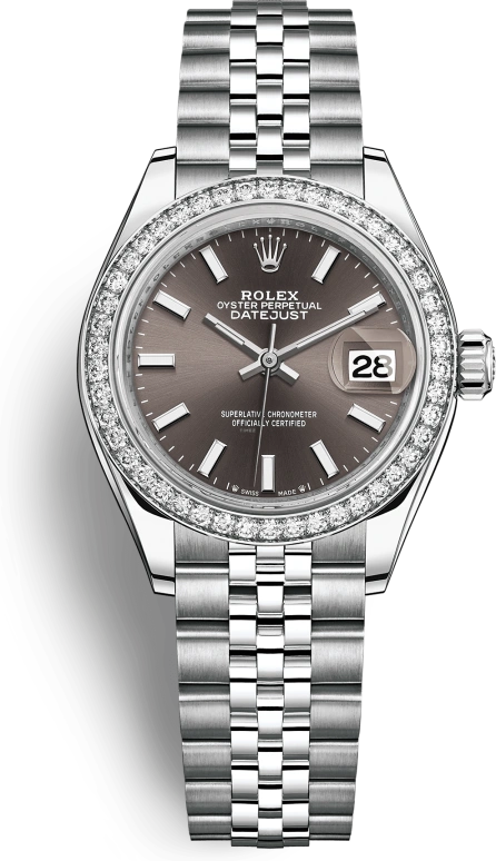 Rolex,Lady-Datejust 28mm,28mm,White Gold,Stainless Steel,Grey,Brown,Automatic,Day,55hours,279384RBR,279384RBR-0013