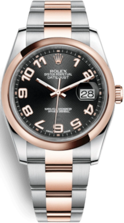 Rolex,Datejust 36 36mm,36mm,Rose Gold,Stainless Steel,Black,Automatic,Day,48hours,116201,116201-0087