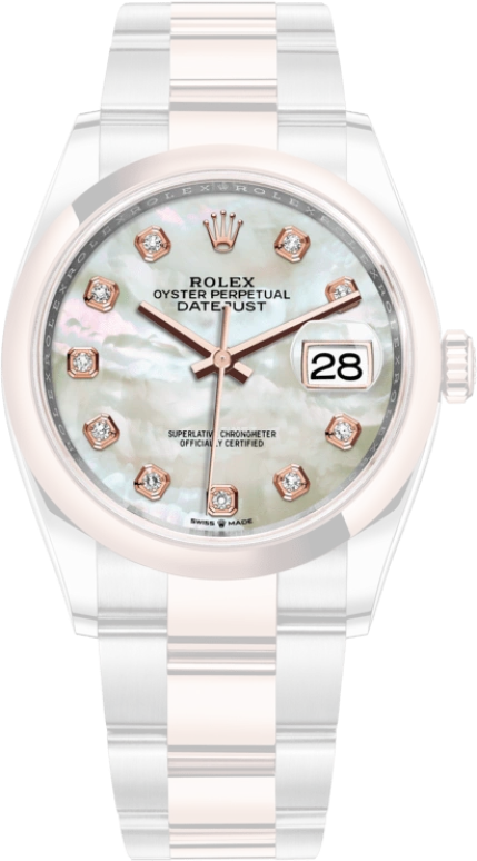 Rolex,Datejust 36 36mm,36mm,Oystersteel,Everose Gold,White,Automatic,Day,70hours,126201,126201-0022