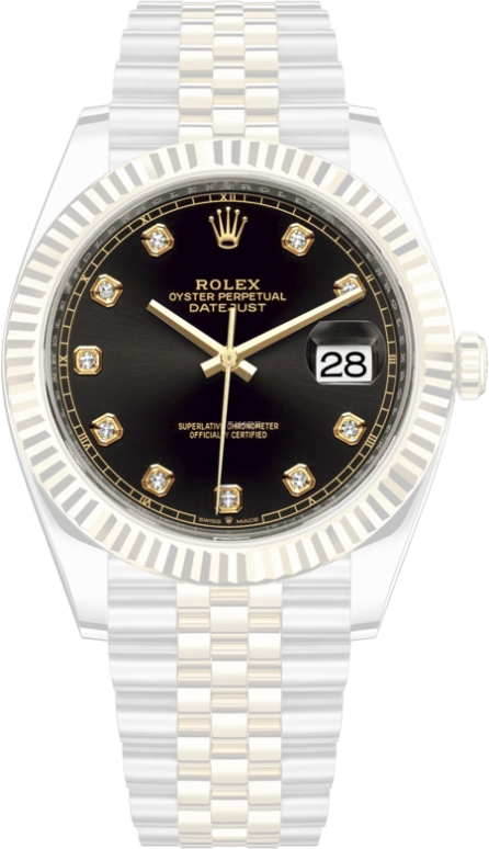 Rolex,Datejust 41 41mm,41mm,Yellow Gold,Stainless Steel,Black,Automatic,Day,70hours,126333,126333-0006
