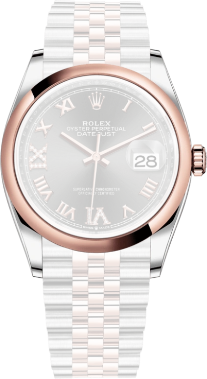 Rolex,Datejust 36 36mm,36mm,Oystersteel,Everose Gold,Grey,Automatic,Day,70hours,126201,126201-0023