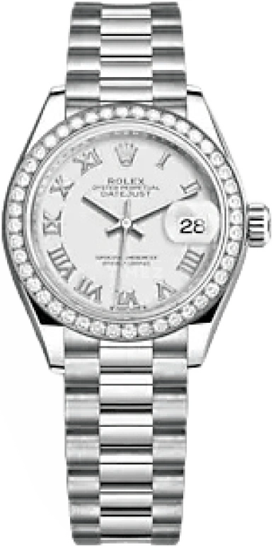Rolex,Lady-Datejust 28mm,28mm,White Gold,White,Automatic,Day,55hours,279139RBR,279139RBR-0013