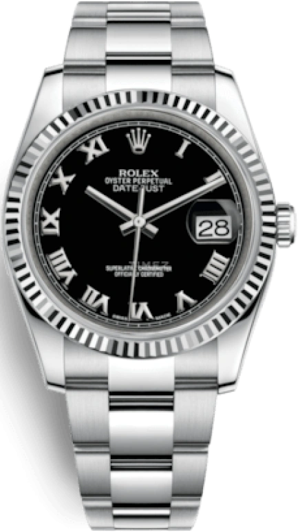 Rolex,Datejust 36 36mm,36mm,White Gold,Stainless Steel,Black,Automatic,Day,48hours,116234,116234-0146
