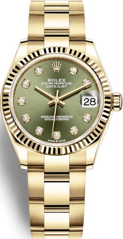 Rolex,Datejust 31 31mm,31mm,Yellow Gold,Green,Automatic,Day,55hours,278278,278278-0018