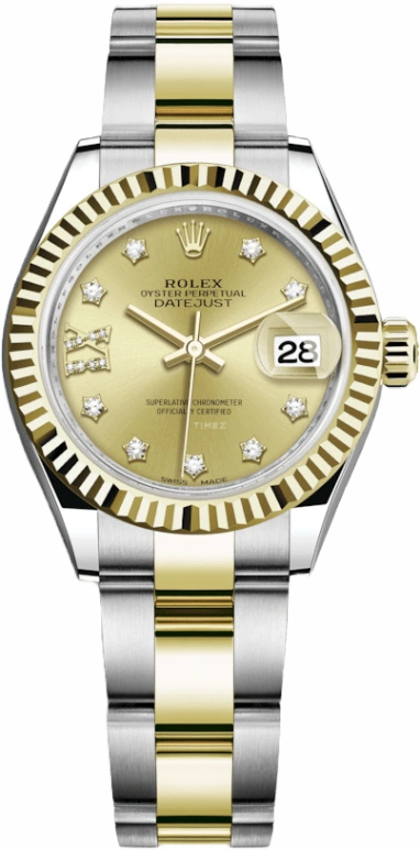 Rolex,Lady-Datejust 28mm,28mm,Yellow Gold,Oystersteel,Champagne,Automatic,Day,55hours,279173,279173-0022