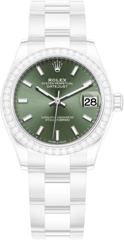 Rolex,Datejust 31 31mm,31mm,White Gold,Stainless Steel,Green,Automatic,Day,55hours,278384RBR,278384RBR-0021