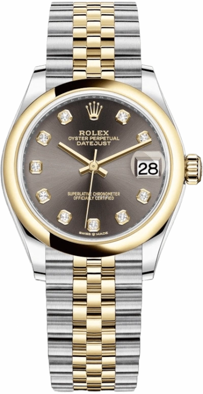 Rolex,Datejust 31 31mm,31mm,Yellow Gold,Stainless Steel,Grey,Automatic,Day,55hours,278243,278243-0022