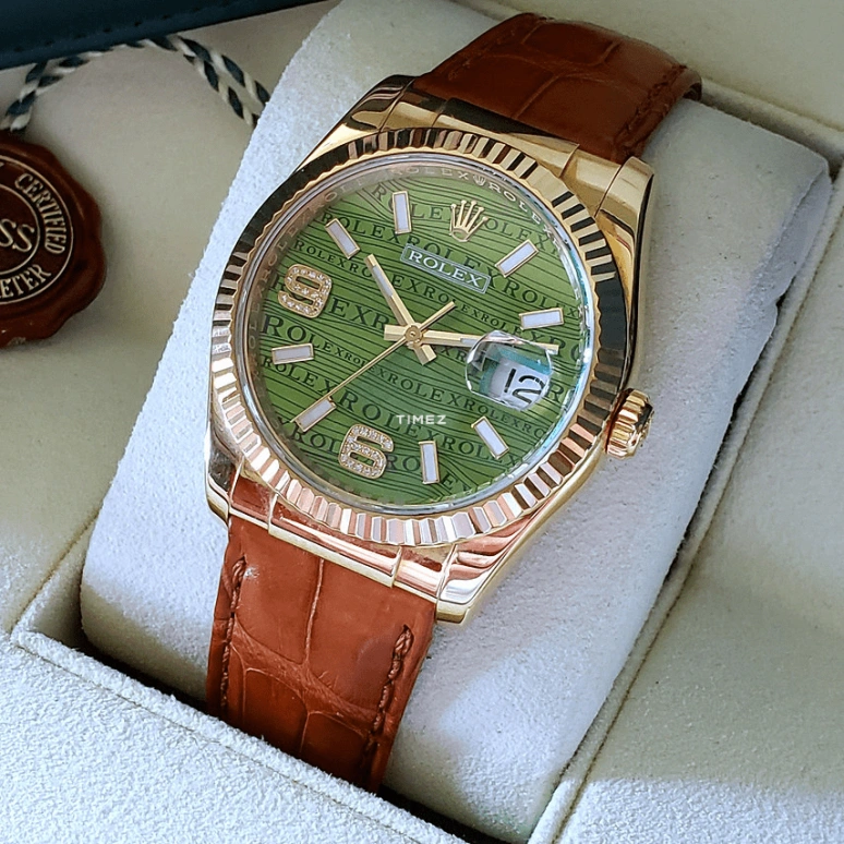 Rolex,Datejust 36 36mm,36mm,Yellow Gold,Green,Automatic,Day,48hours,116138