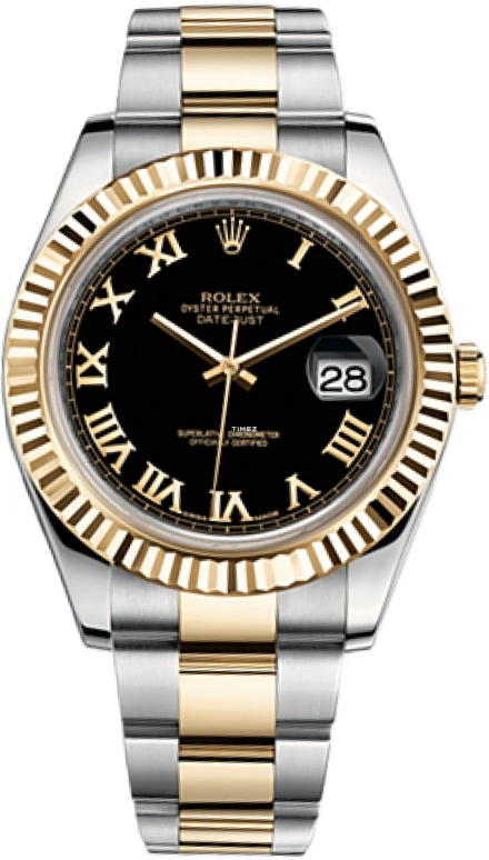 Rolex,Datejust II 41mm,41mm,Yellow Gold,Oystersteel,Black,Automatic,Day,48hours,116333,116333-0003