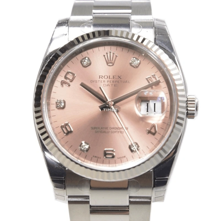 Rolex,Date 34mm,34mm,White Gold,Oystersteel,Pink,Automatic,Day,48hours,115234,115234-0009