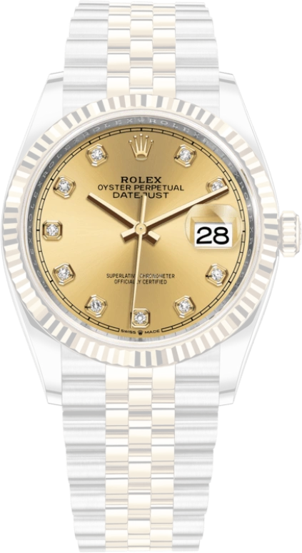 Rolex,Datejust 36 36mm,36mm,Yellow Gold,Stainless Steel,Champagne,Automatic,Day,70hours,126233,126233-0017