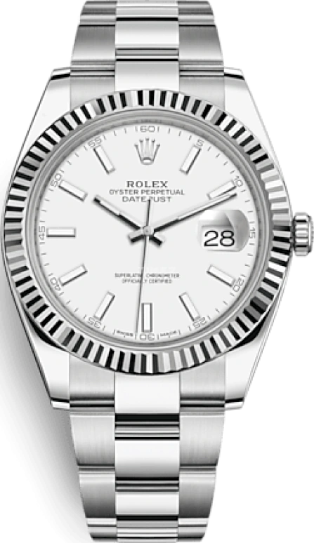 Rolex,Datejust 41 41mm,41mm,White Gold,Stainless Steel,White,Automatic,Day,70hours,126334,126334-0009