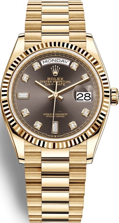 Rolex,Day-Date 36 36mm,36mm,Yellow Gold,Grey,Automatic,Date,Day,128238,128238-0022