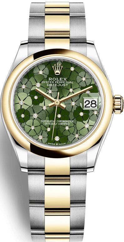 Rolex,Datejust 31 31mm,31mm,Yellow Gold,Stainless Steel,Green,Automatic,Day,55hours,278243,278243-0031