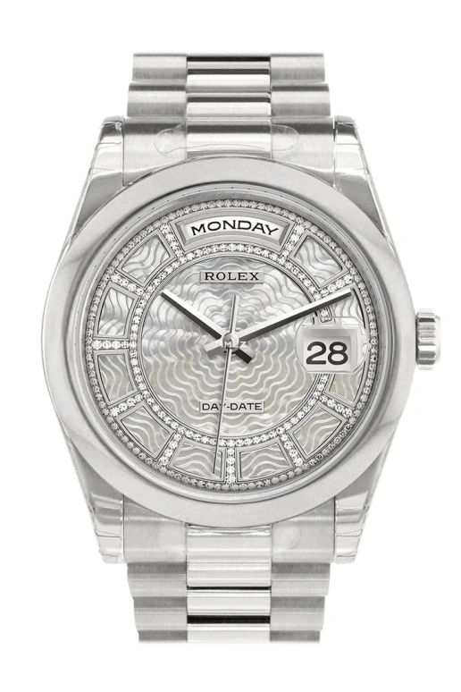 Rolex,Day-Date 36 36mm,36mm,Platinum,White,Automatic,Date,Day,118206,118206-0122