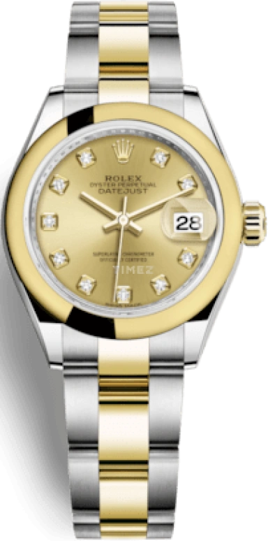 Rolex,Lady-Datejust 28mm,28mm,Yellow Gold,Stainless Steel,Champagne,Automatic,Day,55hours,279163,279163-0012
