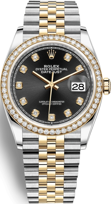 Rolex,Datejust 36 36mm,36mm,Yellow Gold,Stainless Steel,Black,Automatic,Day,70hours,126283RBR,126283RBR-0007