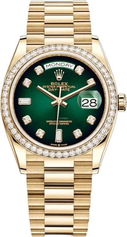 Rolex,Day-Date 36 36mm,36mm,Yellow Gold,Green,Automatic,Date,Day,128348RBR,128348RBR-0035