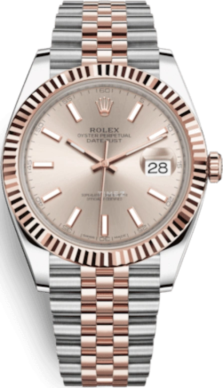 Rolex,Datejust 41 41mm,41mm,Rose Gold,Stainless Steel,Pink,Automatic,Day,70hours,126331,126331-0010