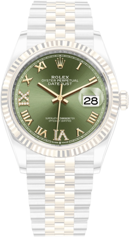 Rolex,Datejust 36 36mm,36mm,Yellow Gold,Oystersteel,Olive Green,Automatic,Day,70hours,126233,126233-0025