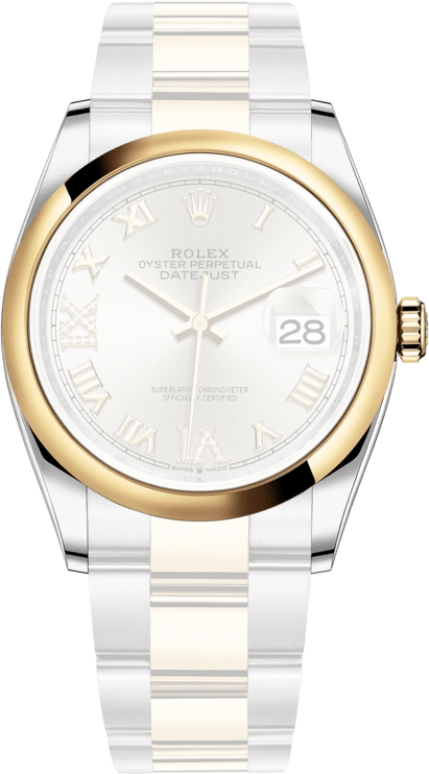 Rolex,Datejust 36 36mm,36mm,Yellow Gold,Stainless Steel,Silver,Automatic,Day,70hours,126203,126203-0032