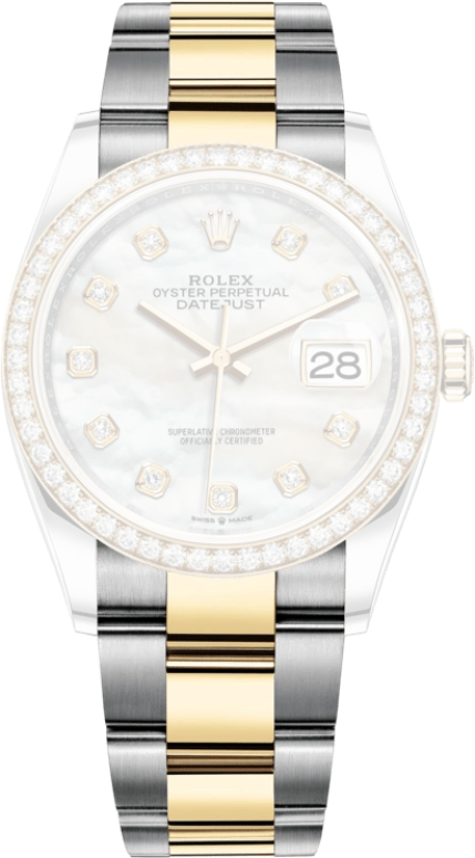 Rolex,Datejust 36 36mm,36mm,Yellow Gold,Stainless Steel,White,Automatic,Day,70hours,126283RBR,126283RBR-0010